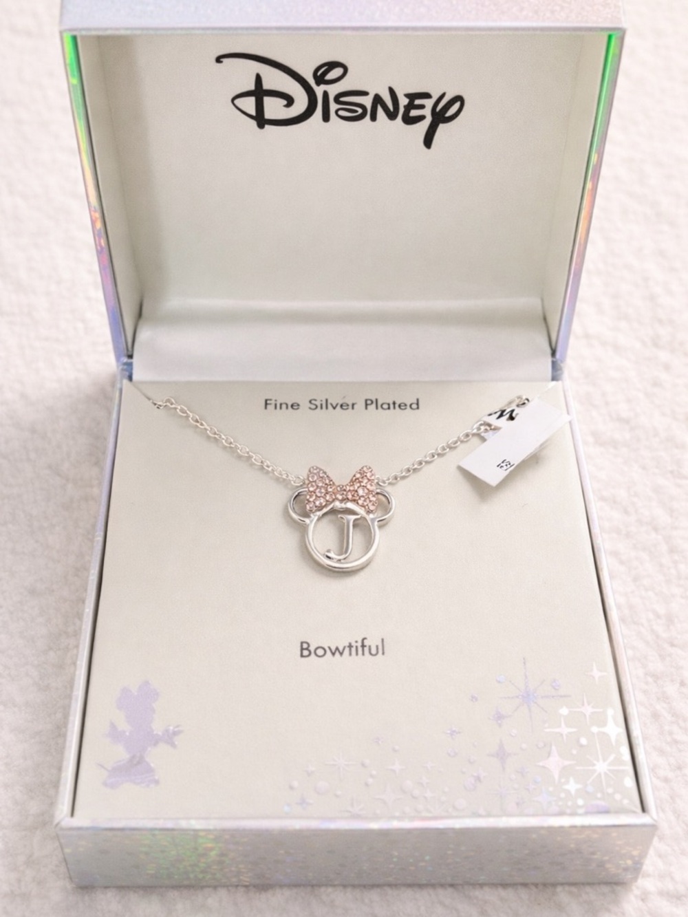 Disney Bowtiful Silver Plated Necklace with Pink Bow
